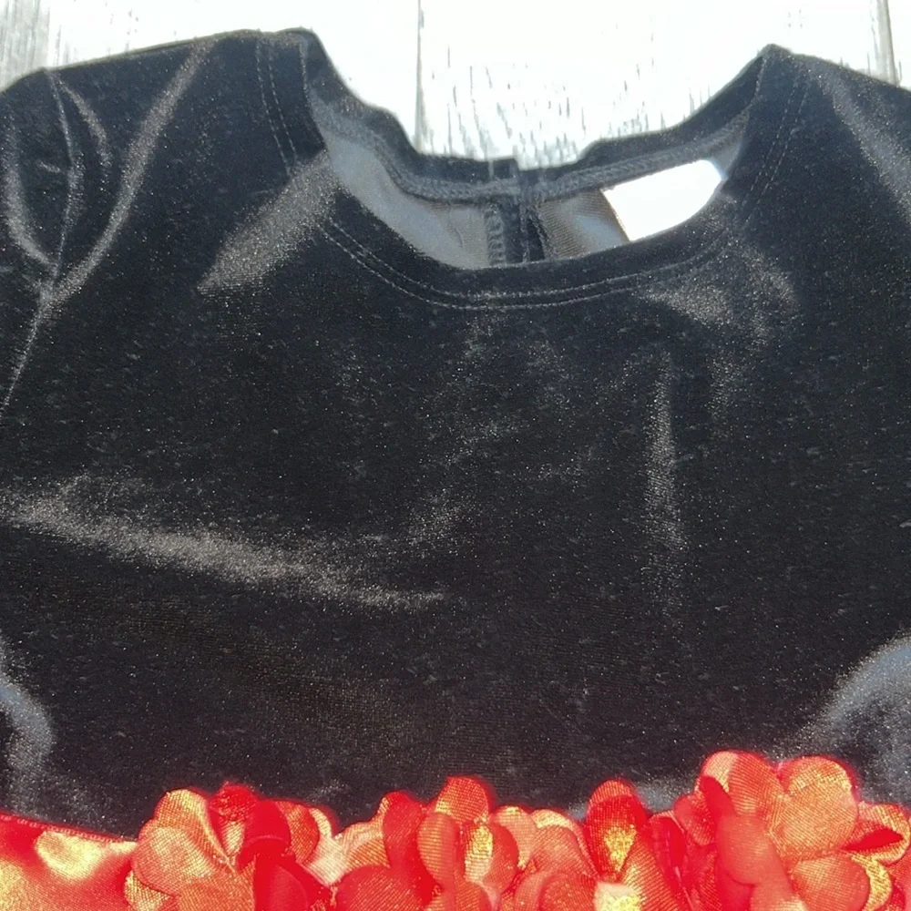 Long sleeve velvet top holiday dress with Front floral attached sash